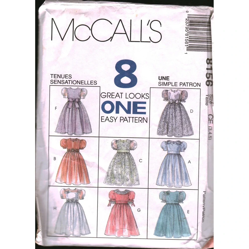 McCall's 8156 Girls Dress Sewing Pattern Size 3  Vintage 1996 Easy 8 Looks